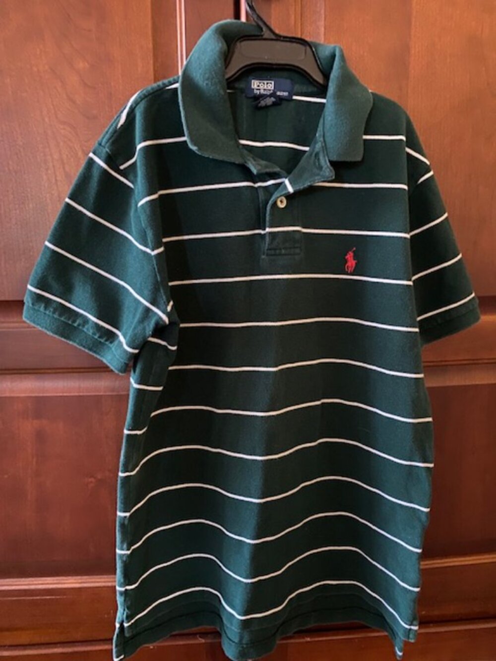 Polo Ralph Lauren Boys Green/White Stripe Pique Polo Shirt Sz 12-14